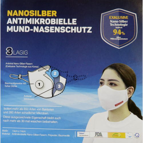 2 Stck NANOSILBER Mund-Nasenschutz Schutzmaske NEU